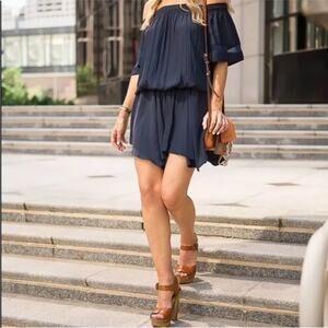 RAMY BROOK Jessa Black Off Shoulder Blouson Mini Dress Size Large Cocktail Party